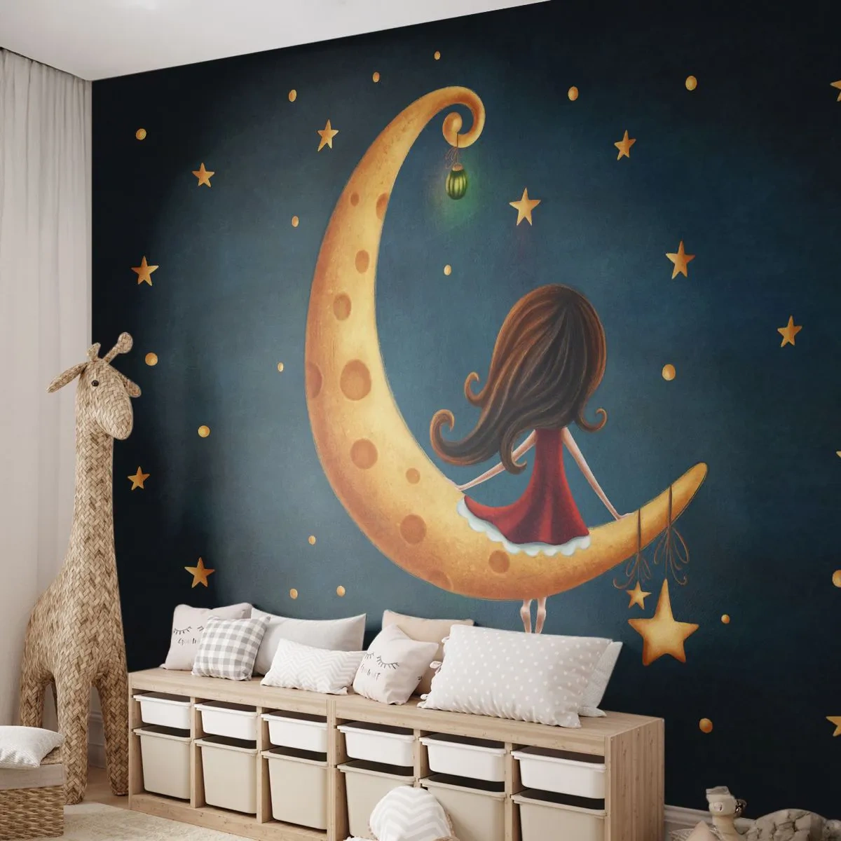 Tapet Standard Eco - A fost odată ca niciodată... - Pentru copii, Fată, Luna - 250x175 cm