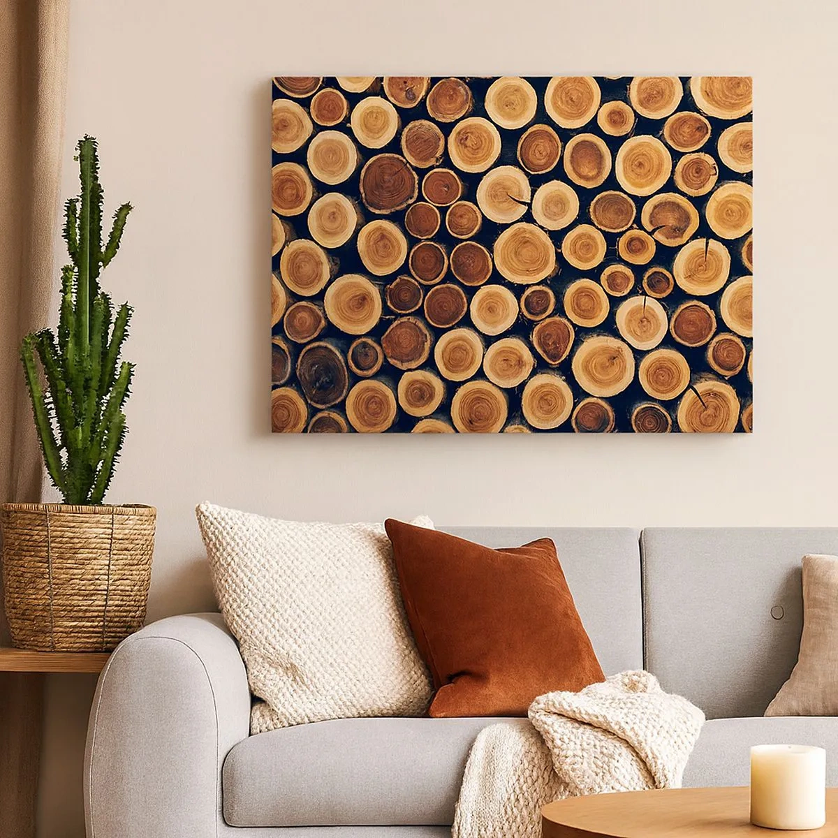 Tablou pe pânză Canvas - Model realizat din secțiuni transversale de bușteni de lemn - 70x50cm - Cât de bătrân sunt? - Decorațiune modernă pentru perete pentru living și dormitor ARTTOR
