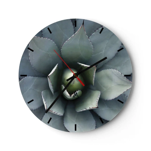 Ceas de perete - Ceas pe sticlă - Un prim-plan al aranjamentului geometric al frunzelor de agave. - 30x30cm - Momește și avertizează - Decorațiune modernă pentru perete pentru living, bucătărie și dormitor ARTTOR