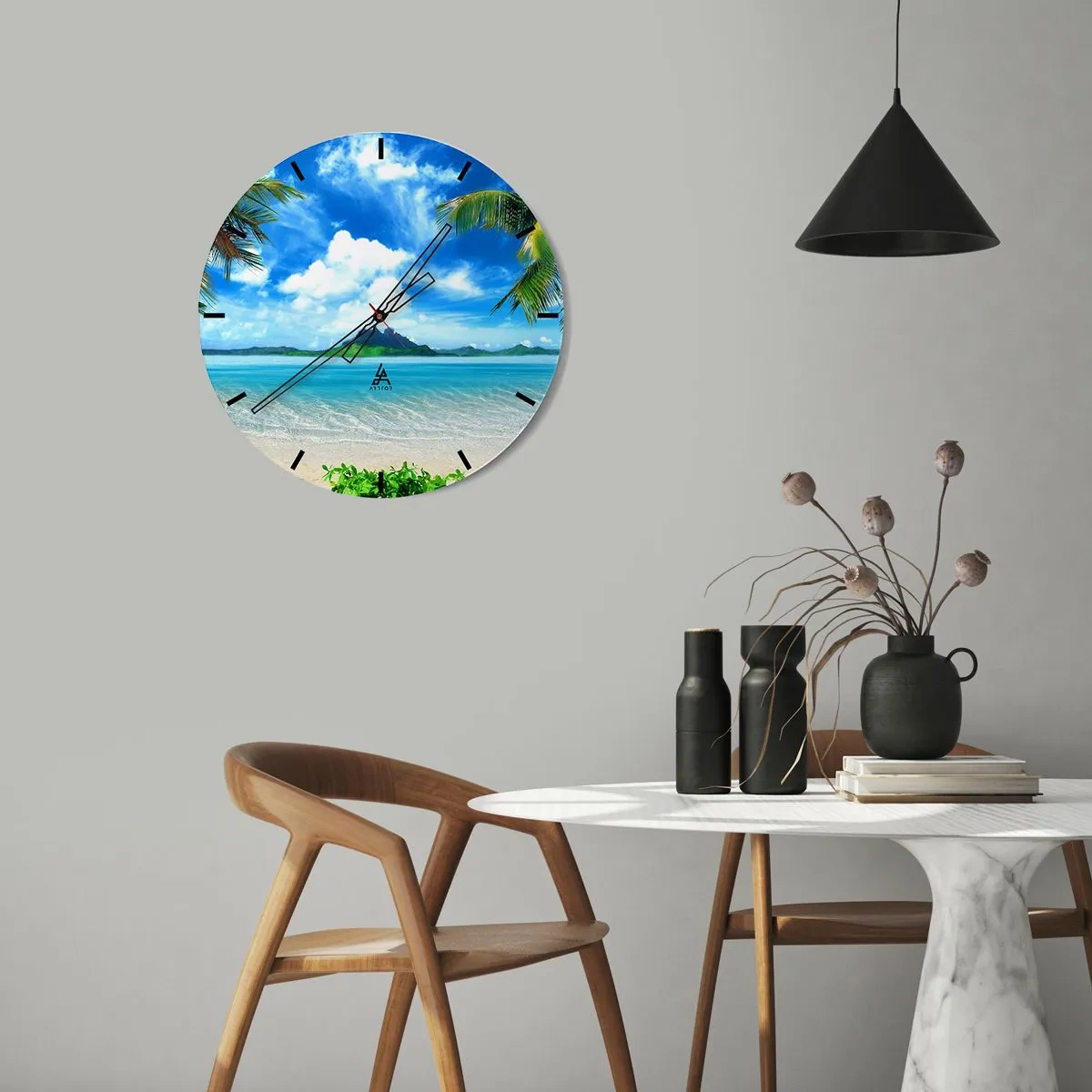 Ceas de perete - Ceas pe sticlă - Azur de la tropice - 30x30 cm