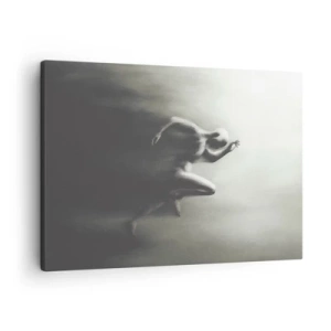 Tablou pe pânză Canvas - O siluetă alb-negru a unei figuri care aleargă, într-un stil dinamic și suprarealist. - 70x50cm - De neoprit - Decorațiune modernă pentru perete pentru living și dormitor ARTTOR