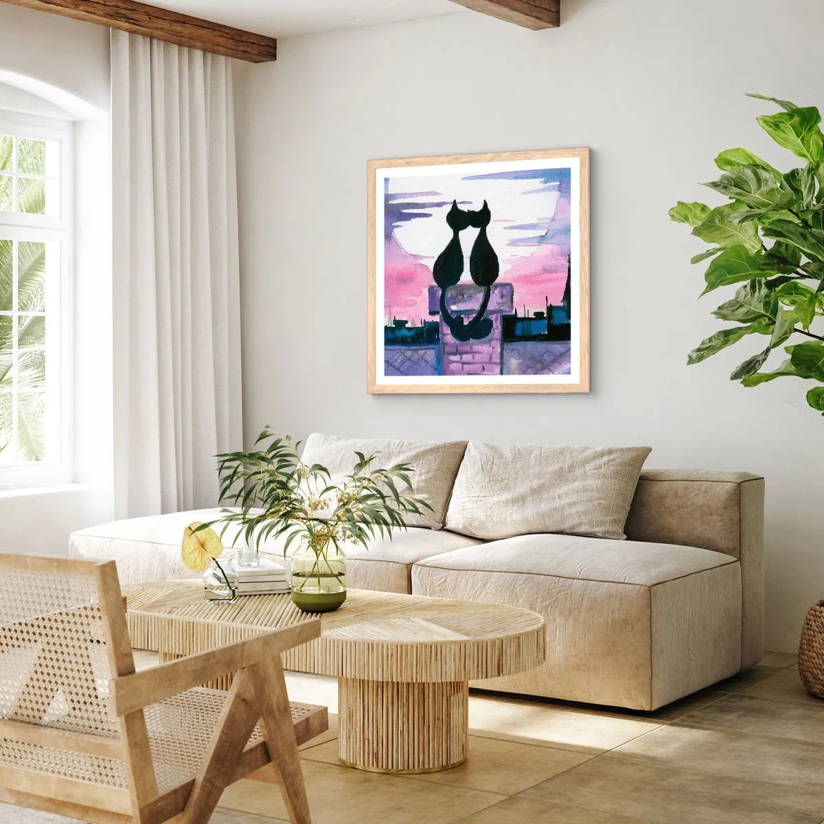 Poster în ramă de stejar deschis - Rendez-vous sub lună - 50x50 cm