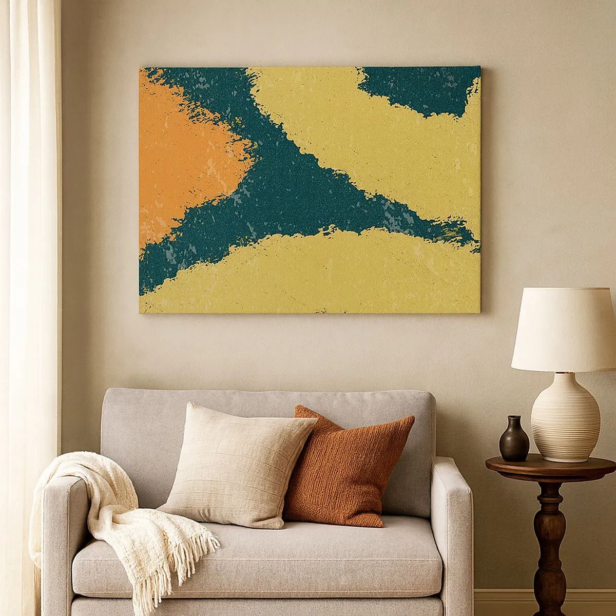 Tablou pe pânză Canvas - Pete abstracte în culori pământii și verzi - 70x50cm - Abstracție - în slow motion - Decorațiune modernă pentru perete pentru living și dormitor ARTTOR