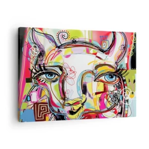 Tablou pe pânză Canvas - Portret colorat într-un stil artistic abstract - 70x50cm - Bogăția naturii feline - Decorațiune modernă pentru perete pentru living și dormitor ARTTOR