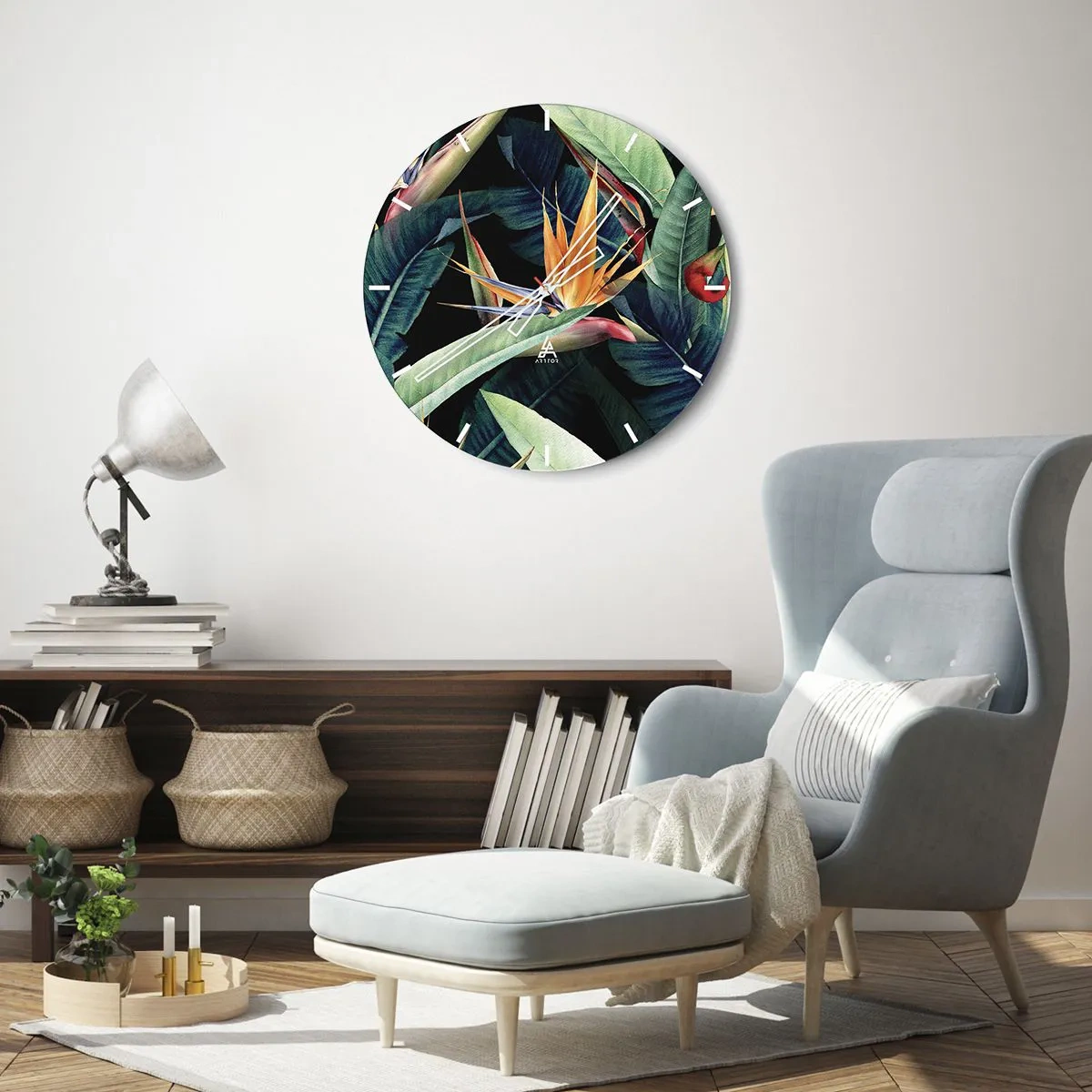 Ceas de perete - Ceas pe sticlă - Florile de flacără ale tropicelor - 40x40 cm