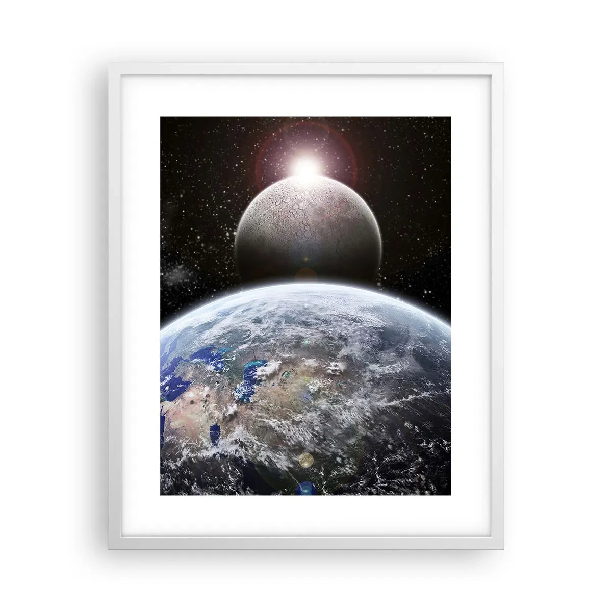 Poster în ramă albă - Peisaj cosmic - răsărit de soare - 40x50 cm