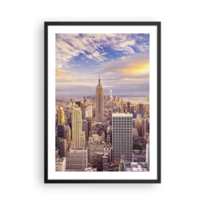 Poster în ramă neagră - Panoramă a orașului New York de pe Empire State Building la apus - 50x70cm - Ajungeți la nori înșiși - Decorațiune modernă pentru perete pentru living și dormitor ARTTOR