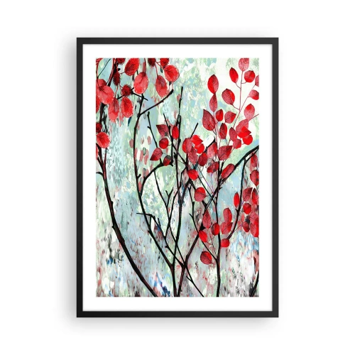 Poster în ramă neagră - Frunze roșii pe un fundal textură abstractă - 50x70cm - Arbore în stacojiu - Decorațiune modernă pentru perete pentru living și dormitor ARTTOR
