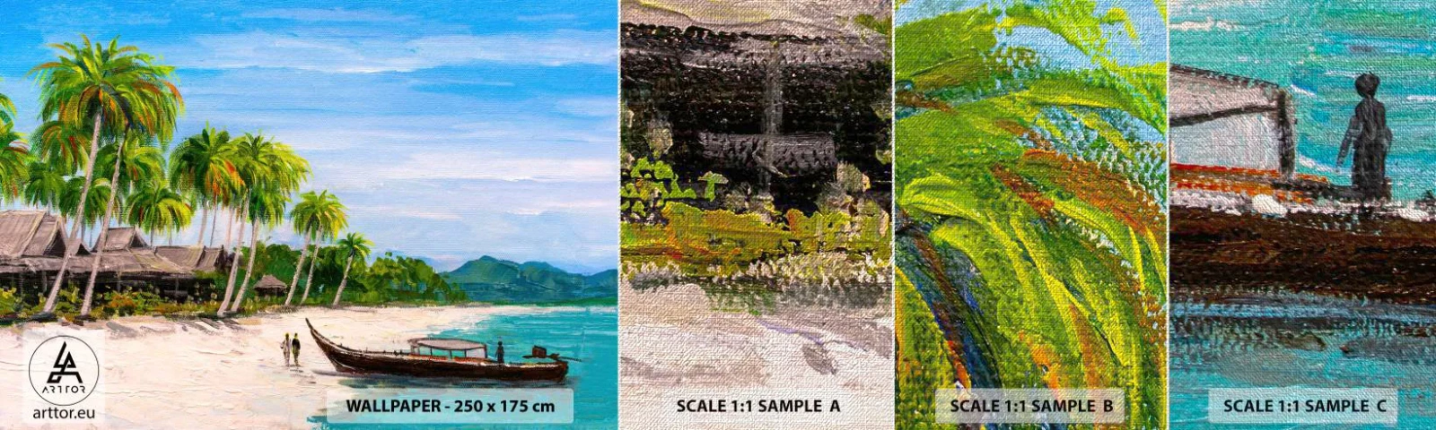 Mostră tapet Premium Canvas - Un vis exotic - plajă, Exotism, palmieri - 100x30 cm