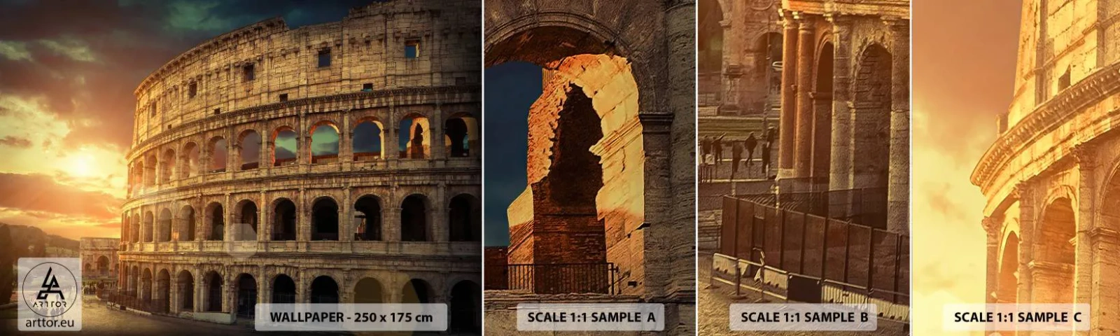 Mostră tapet autocolant Deluxe Sticker - Impresie colosală - Colosseum, Roma, Arhitectură - 100x30 cm