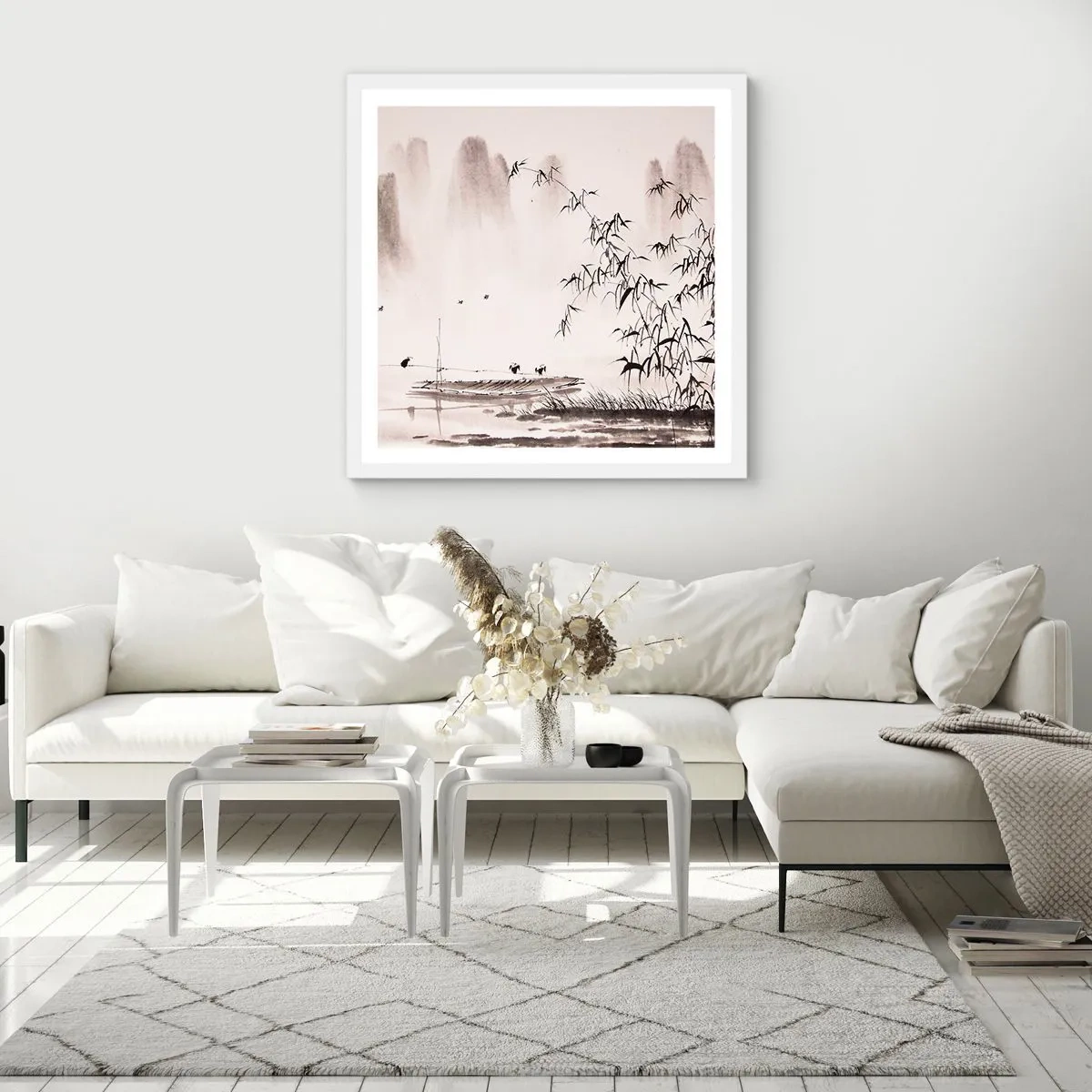 Poster în ramă albă - Liniștea câmpurilor de orez - 40x40 cm