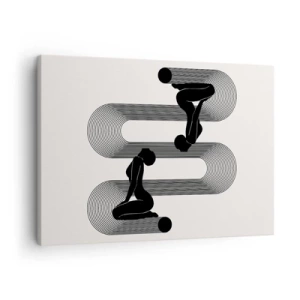 Tablou pe pânză Canvas - Siluete negre cu linii geometrice pe un fundal deschis - 70x50cm - Simetrie senzuală - Decorațiune modernă pentru perete pentru living și dormitor ARTTOR