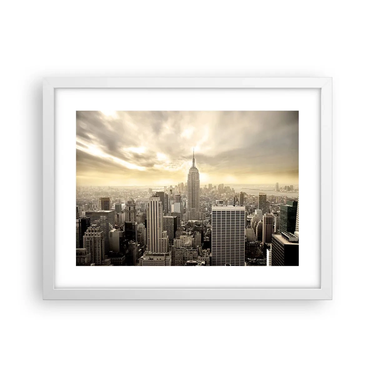 Poster în ramă albă - New York țesut din gri - 40x30 cm