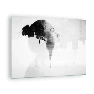 Tablou pe sticlă - Silueta unei femei cu elemente arhitecturale în fundal - 70x50cm - Pe ambele părți ale geamului - Decorațiune modernă pentru perete pentru living și dormitor ARTTOR