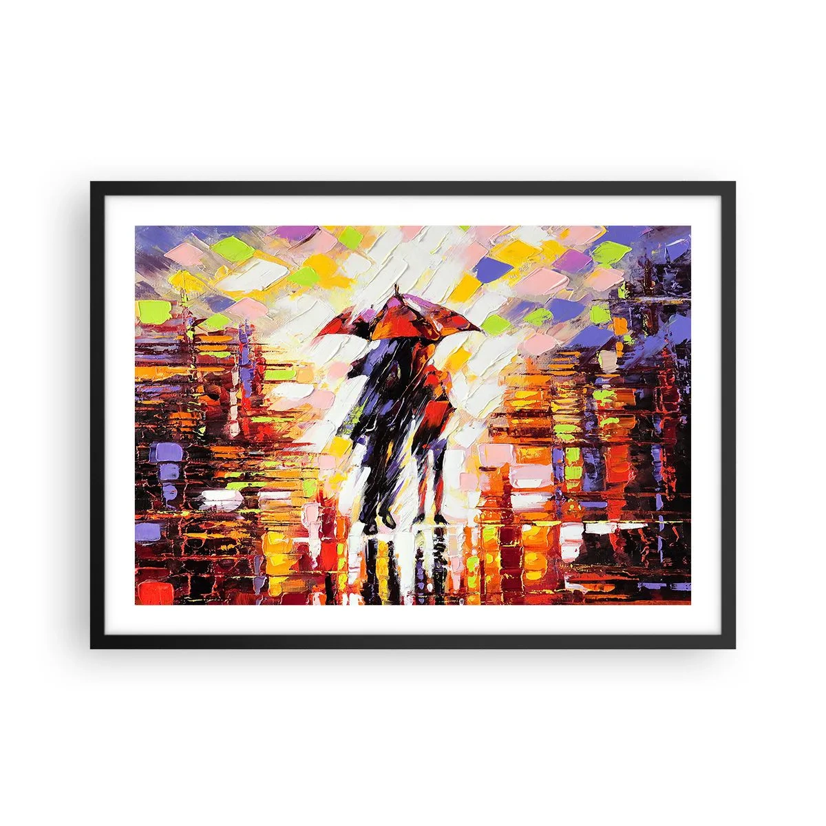 Poster în ramă neagră - Împreună prin noapte și ploaie - 70x50 cm
