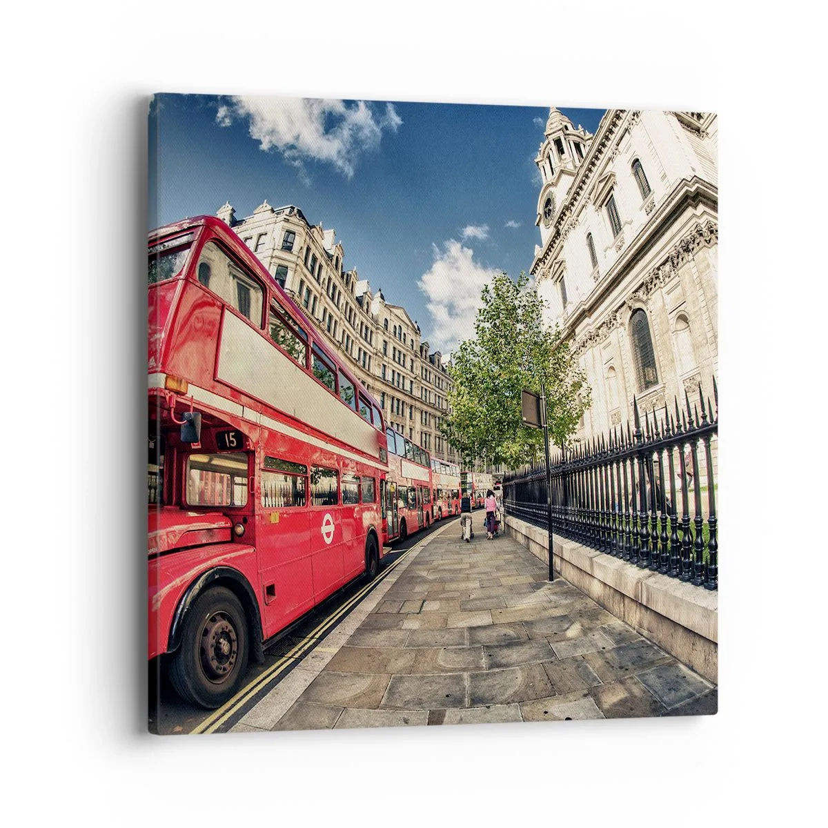Tablou pe pânză - Stradă din Londra în gri și roșu - 40x40 cm