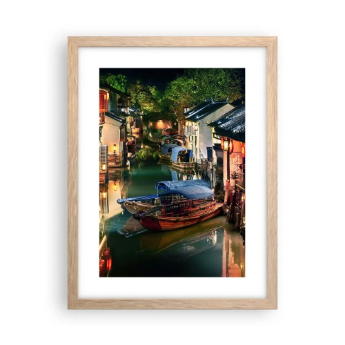 Poster în ramă de stejar deschis - O seară pe o stradă chinezească - 30x40 cm
