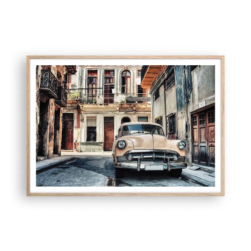 Poster în ramă de stejar deschis - O siestă în Havana - 100x70 cm