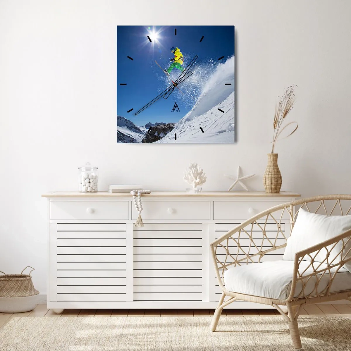 Ceas de perete - Ceas pe sticlă - Dansând cu munții - 30x30 cm