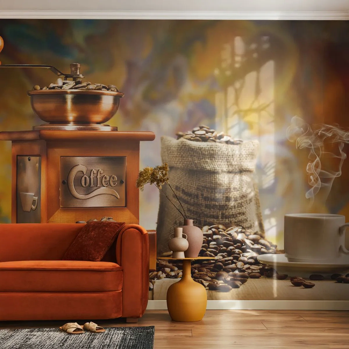 Tapet Premium Canvas - Zdrăngănitul boabelor, zgomotul morii - Gastronomie, Cafea, Râșniță de cafea - 250x175 cm
