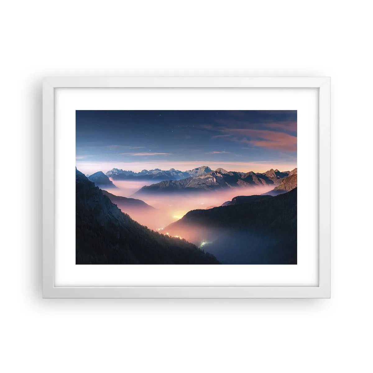 Poster în ramă albă - Lumină în văi - 40x30 cm