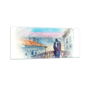 Tablou pe sticlă - Iubiți parizieni - 100x40 cm