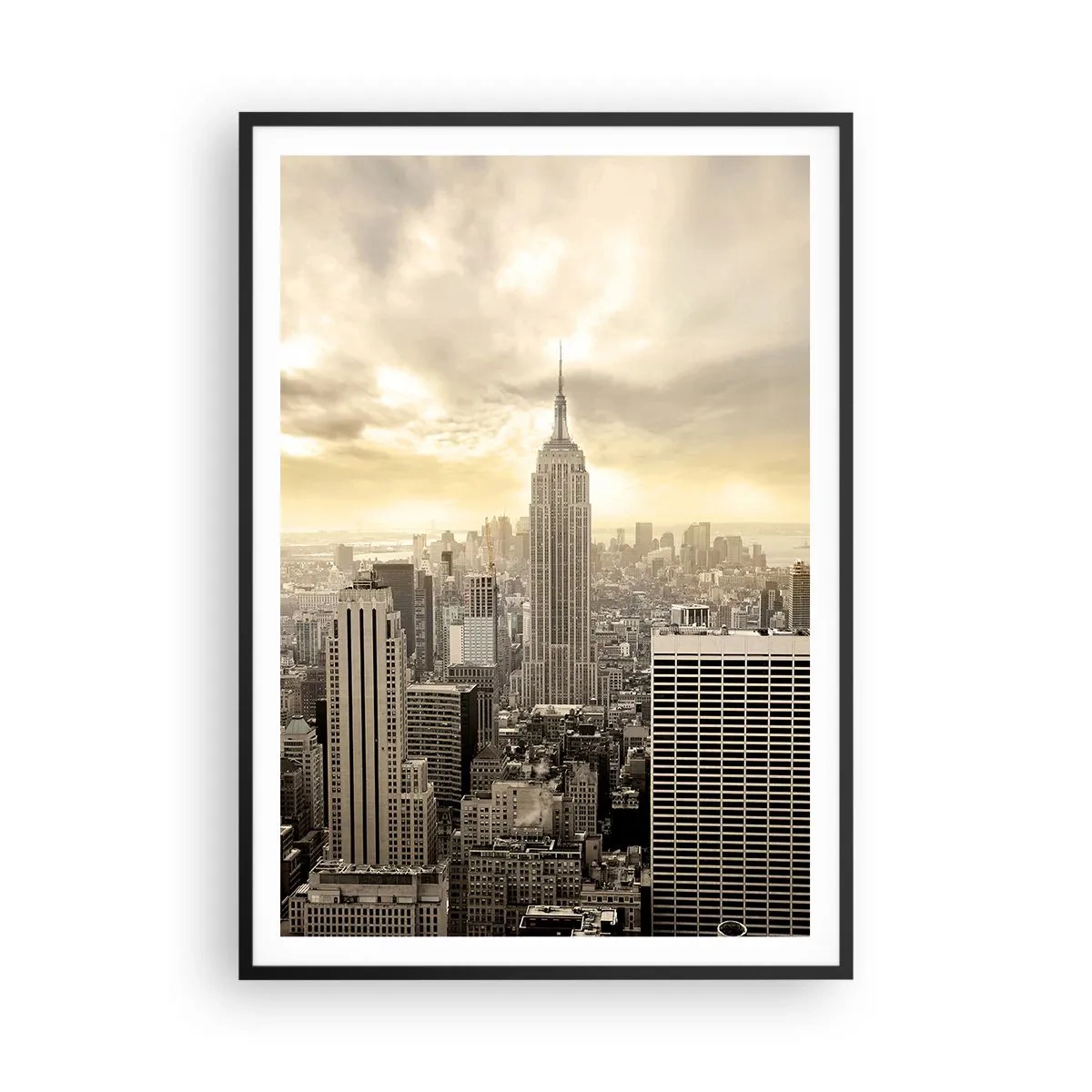 Poster în ramă neagră - New York țesut din gri - 70x100 cm