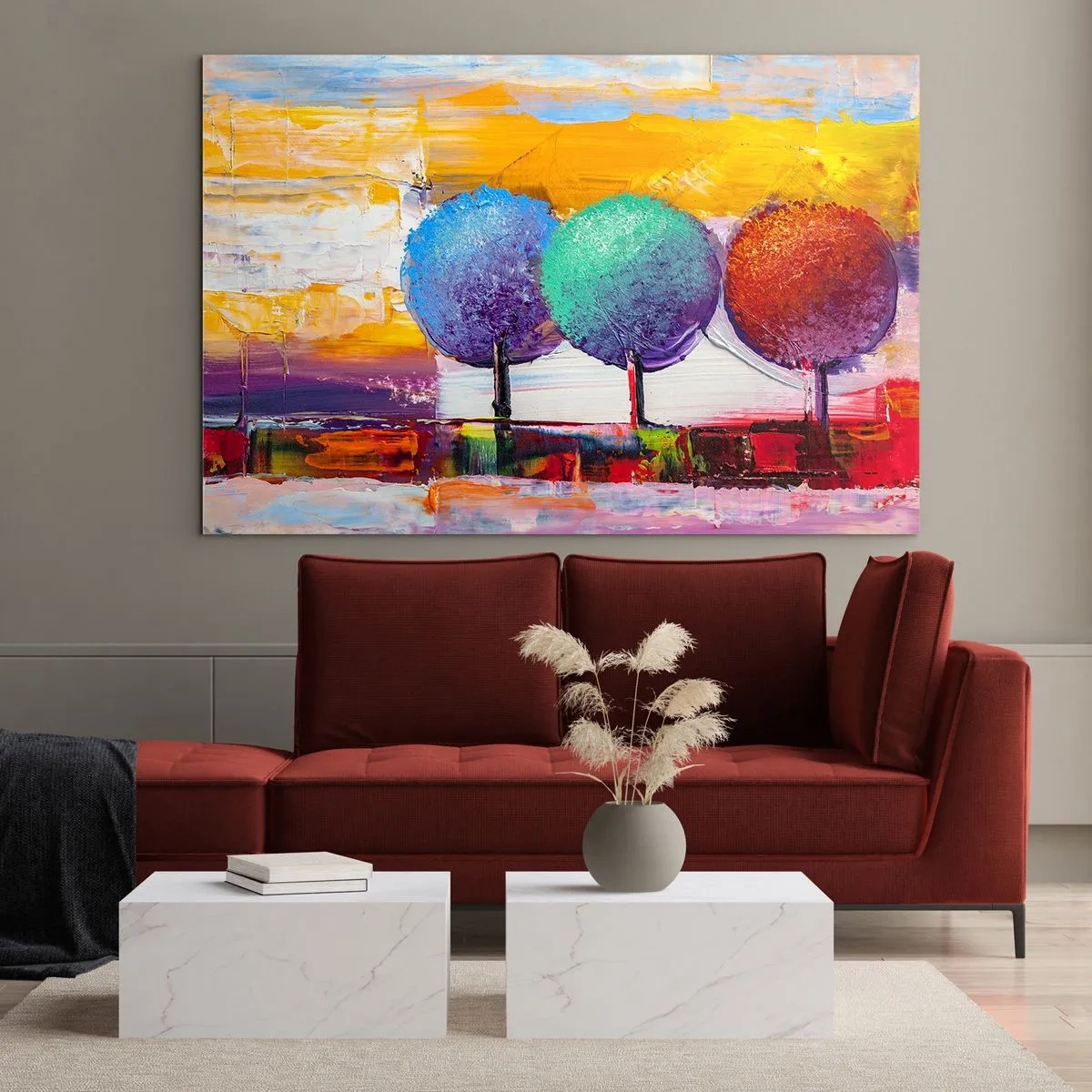 Tablou pe sticlă - Trei copaci - 100x70 cm