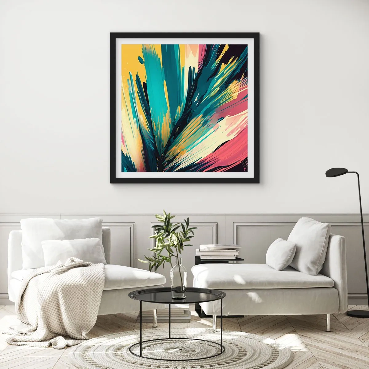 Poster în ramă neagră - Compoziția - o explozie de bucurie - 60x60 cm