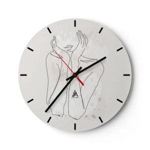Ceas de perete - Ceas pe sticlă - Ilustrație minimalistă în linii a unei mâini și a unei guri - 30x30cm - Un moment pentru vis - Decorațiune modernă pentru perete pentru living, bucătărie și dormitor ARTTOR