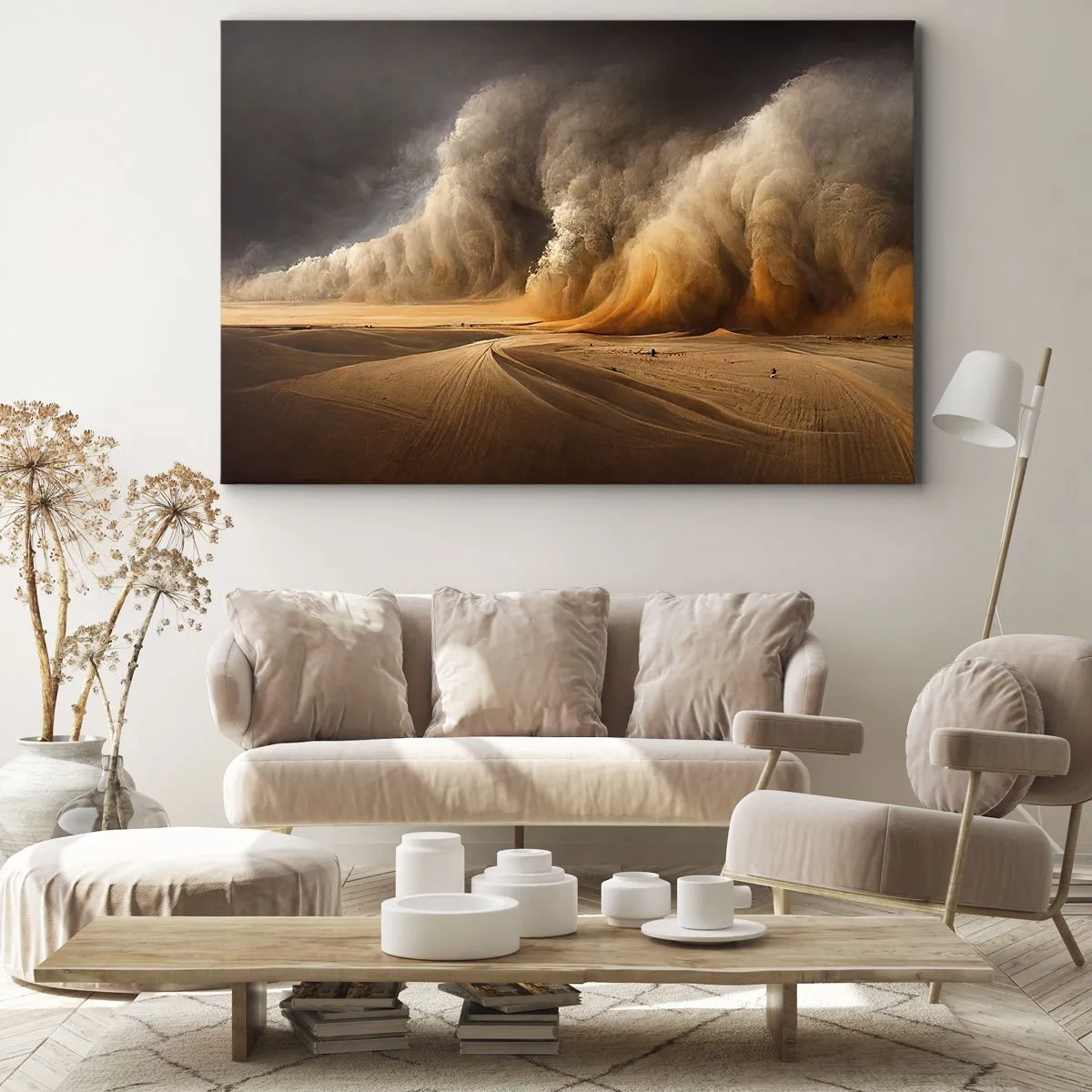 Tablou pe pânză Canvas - Furtună de nisip impresionantă în deșert - 70x50cm - Mânia deșertului - Decorațiune modernă pentru perete pentru living și dormitor ARTTOR