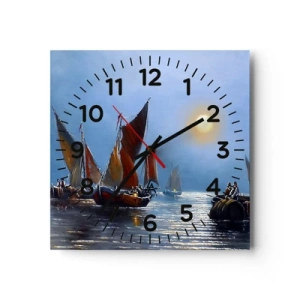 Ceas de perete - Ceas pe sticlă - Pescuit de noapte - 40x40 cm
