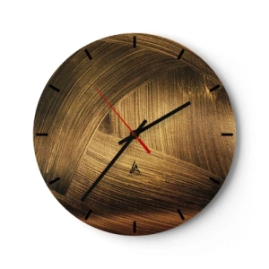 Ceas de perete - Ceas pe sticlă - Textură aurie abstractă cu o strălucire elegantă - 30x30cm - Într-un labirint de aur - Decorațiune modernă pentru perete pentru living, bucătărie și dormitor ARTTOR