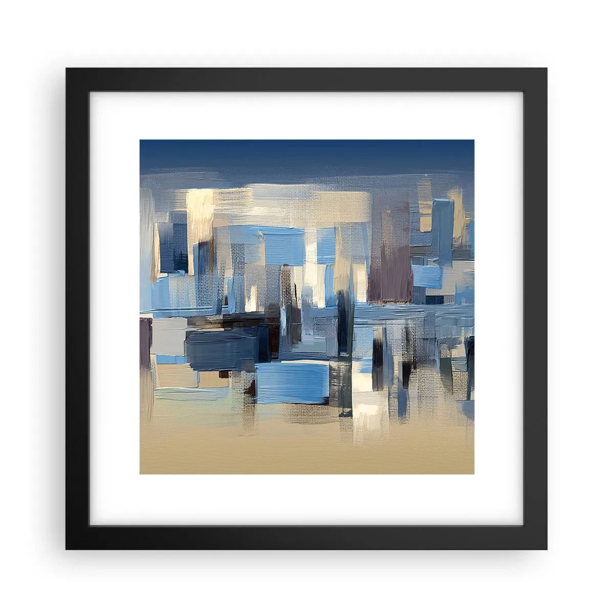 Poster în ramă neagră - Construcție albastră - 30x30 cm