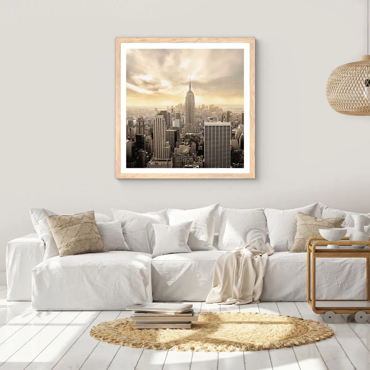 Poster în ramă de stejar deschis - New York țesut din gri - 30x30 cm