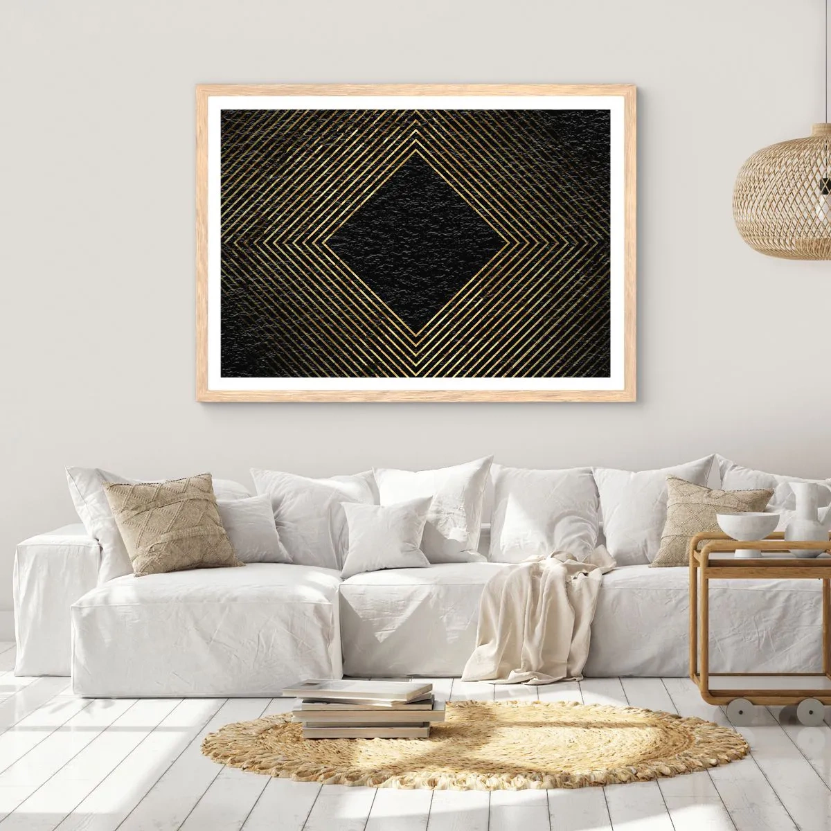 Poster în ramă de stejar deschis - Geometrie în stil glamour - 100x70 cm