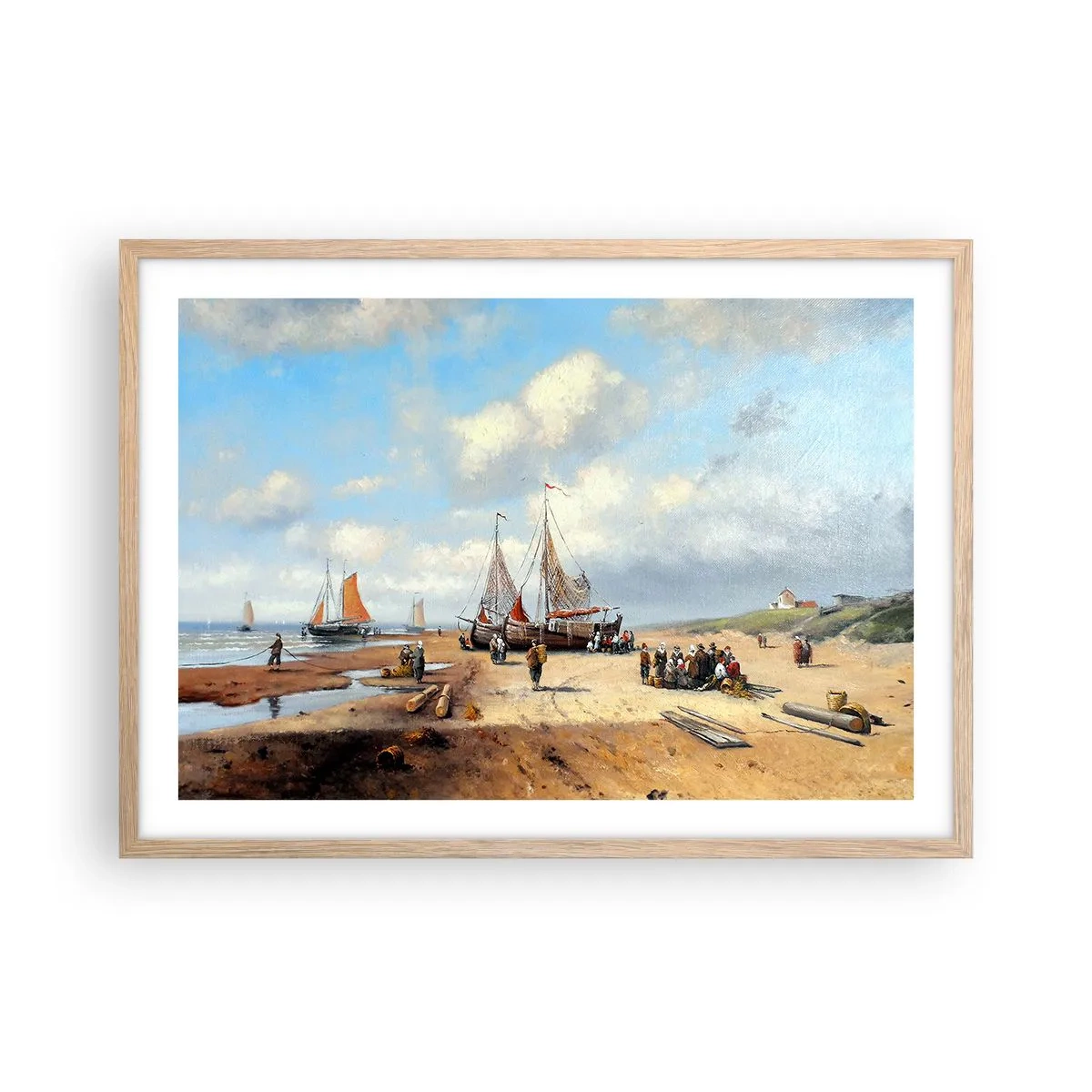 Poster în ramă de stejar deschis - Pescuit de succes - 70x50 cm