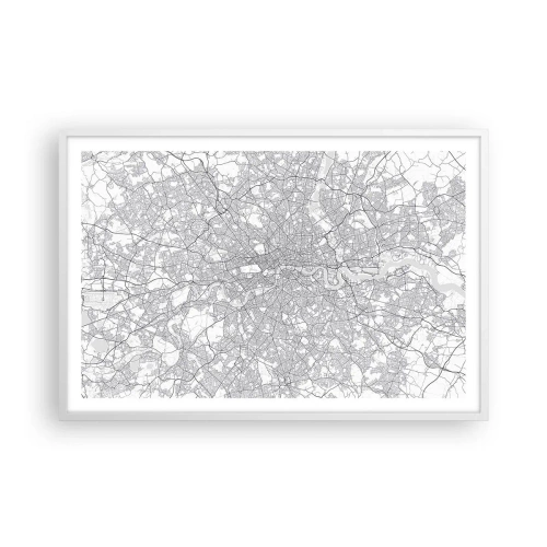 Poster în ramă albă - Harta labirintului din Londra - 91x61 cm