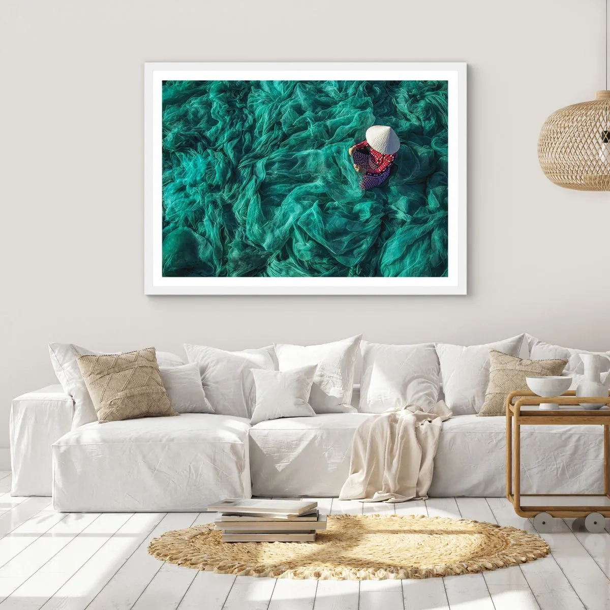 Poster în ramă albă - Într-o mare de rețea - 50x40 cm