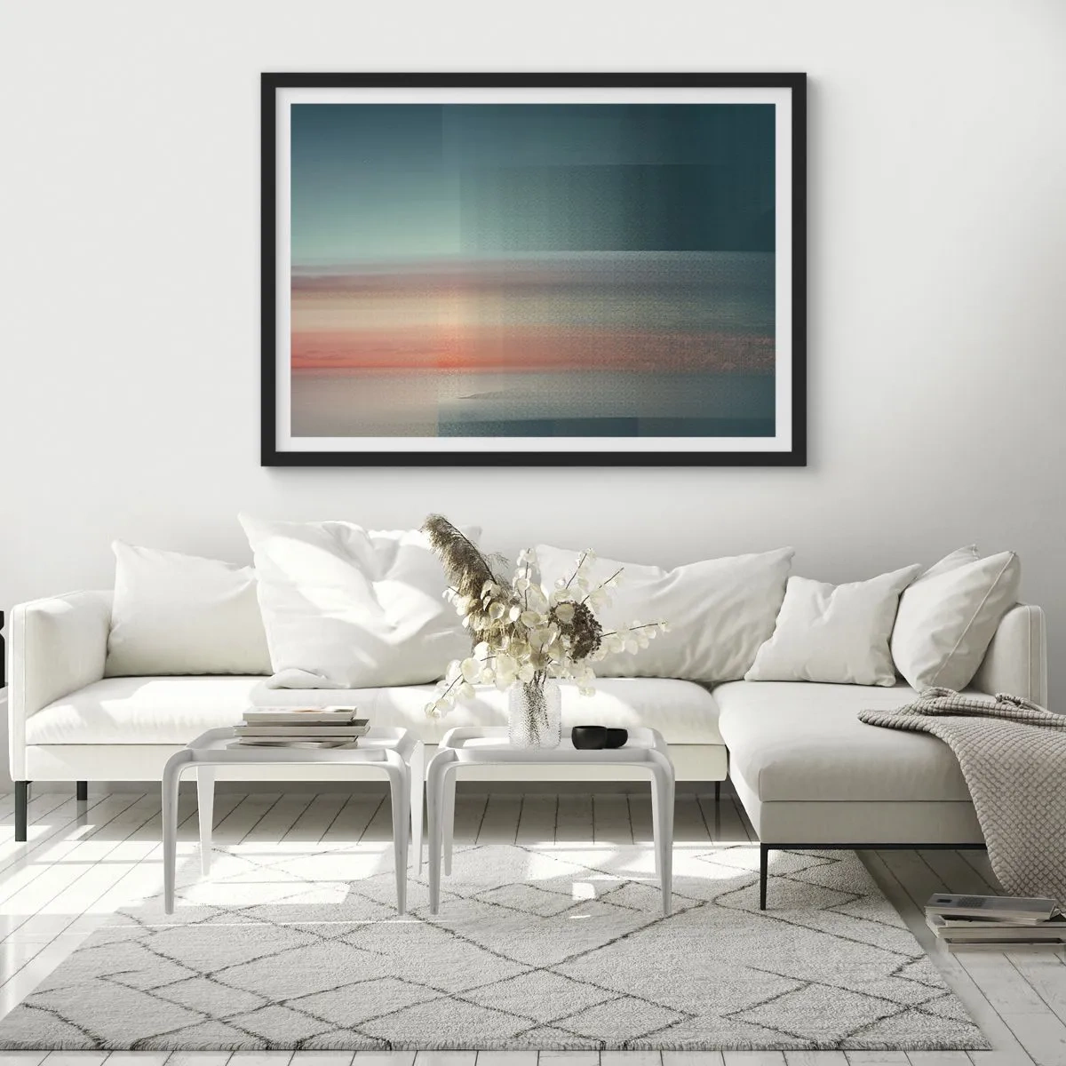 Poster în ramă neagră - Abstracție: unde de lumină - 70x50 cm