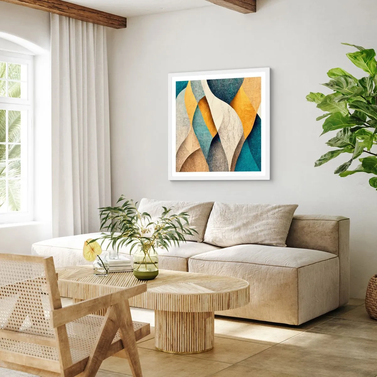 Poster în ramă albă - Ritm și ondulare - 60x60 cm