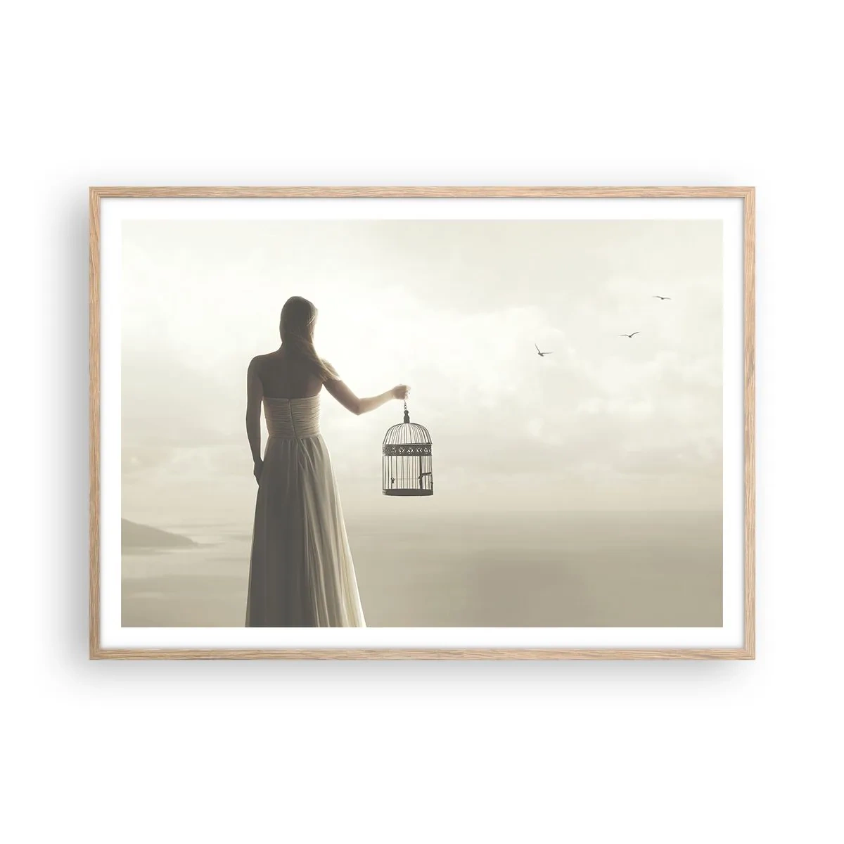 Poster în ramă de stejar deschis - Fii liberă - 100x70 cm