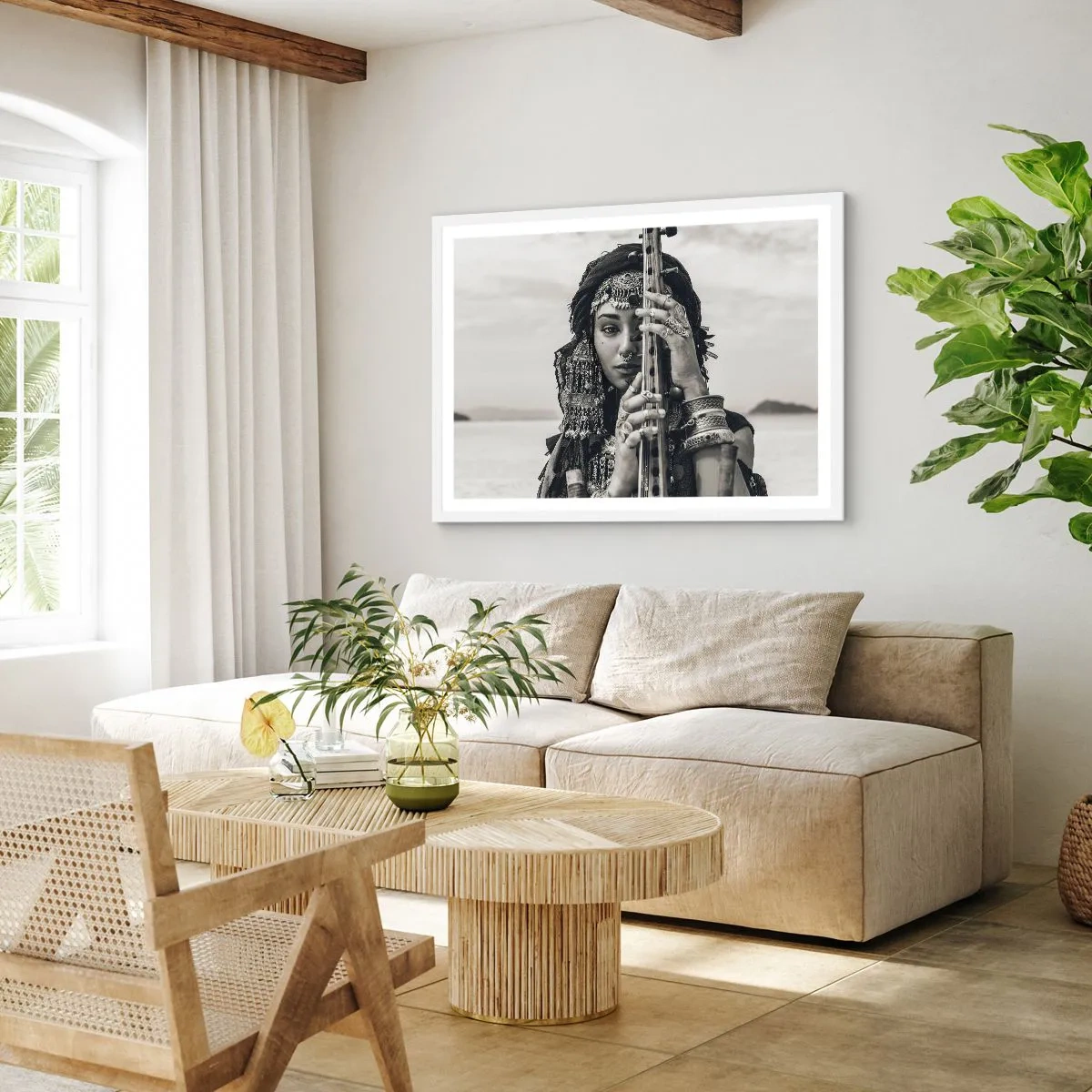 Poster în ramă albă - Muzica orientală în sine - 40x30 cm