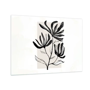 Tablou pe sticlă - Schiță neagră a unei plante pe un fundal deschis - 70x50cm - Schiță pentru ierbar - Decorațiune modernă pentru perete pentru living și dormitor ARTTOR