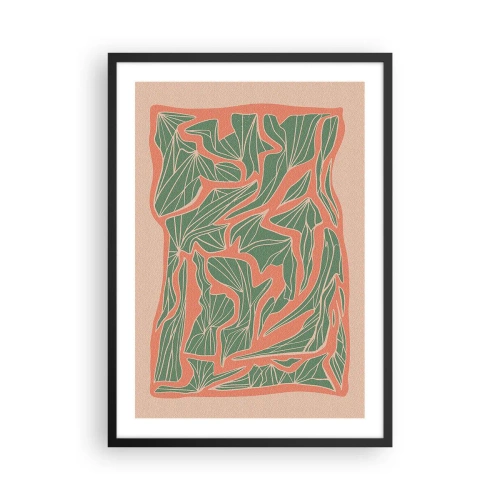Poster în ramă neagră - Model abstract de frunze în nuanțe de verde și teracotă - 50x70cm - Lupta dintre coral și verde - Decorațiune modernă pentru perete pentru living și dormitor ARTTOR