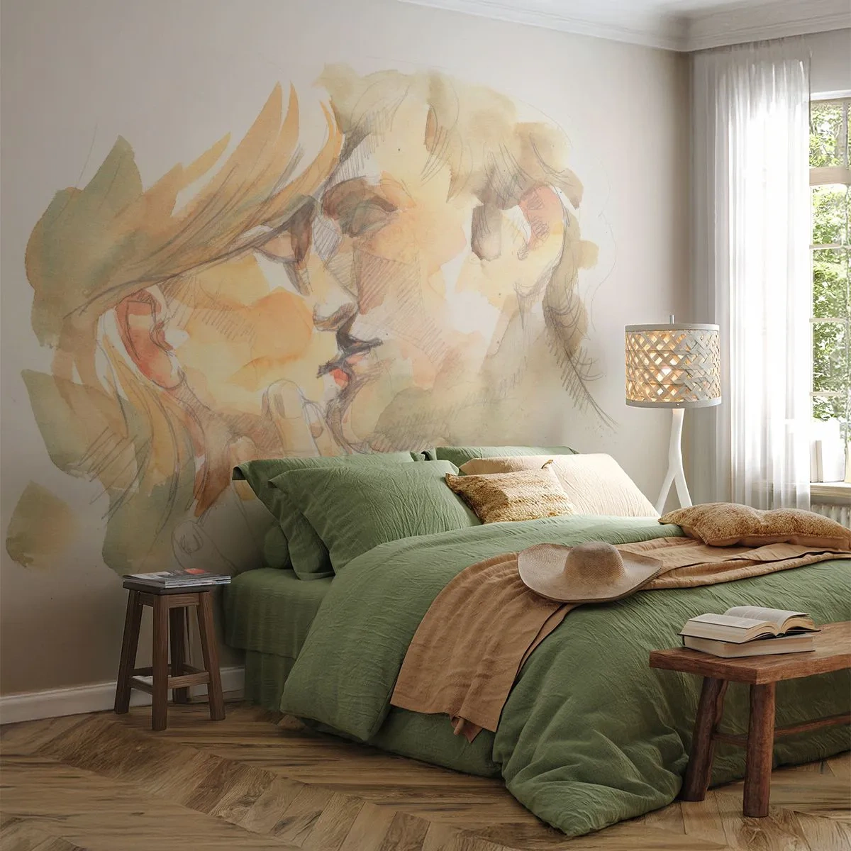 Tapet Premium Sand - Jumătatea găsită? - Cuplu îndrăgostit, Pup, Bucată - 100x70 cm