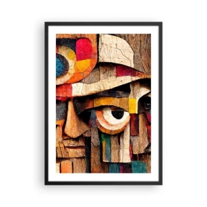 Poster în ramă neagră - O față abstractă făcută din blocuri de lemn colorate. - 50x70cm - Te văd... - Decorațiune modernă pentru perete pentru living și dormitor ARTTOR