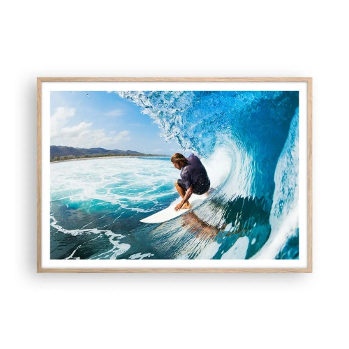 Poster în ramă de stejar deschis - Dansând cu valurile - 100x70 cm