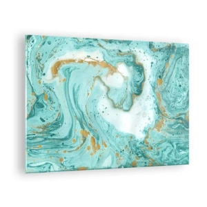 Tablou pe sticlă - Model în stil marmoră turcoaz și auriu - 70x50cm - Sub marele val al perioadei Edo - Decorațiune modernă pentru perete pentru living și dormitor ARTTOR