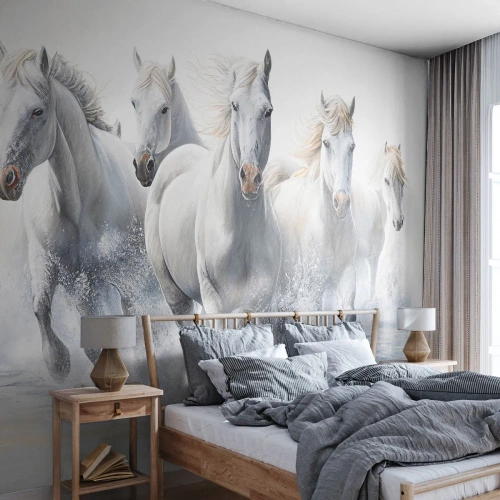 Tapet Autoadeziv Deluxe Sticker - Magie albă - Cai, Animale, Acuarelă - 250x175 cm